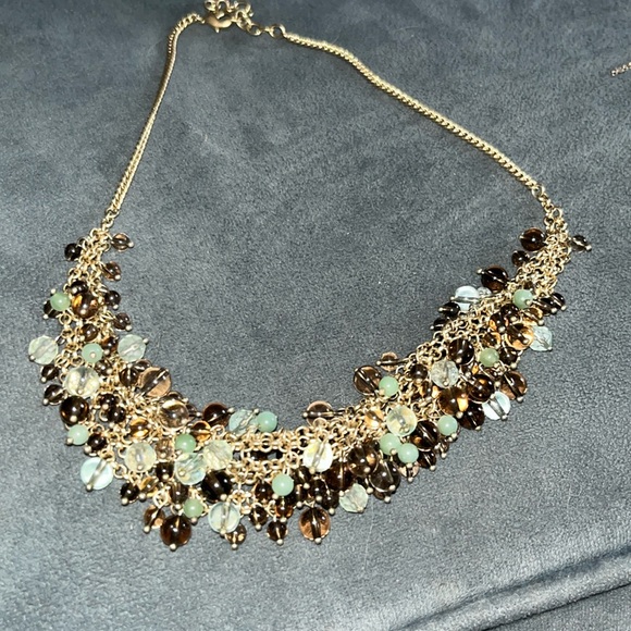 Ann Taylor Gold & Light Green and Smoky topaz Beaded Collar Necklace - Picture 1 of 5